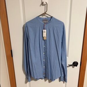 Banana Republic Light Blue Banded Collar Casual Button Down Shirt